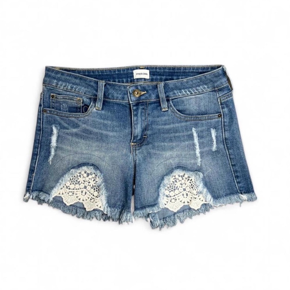 Sneak Peek Shorts Sexy Boyfriend White Lace Distressed Denim Women's Size Medium